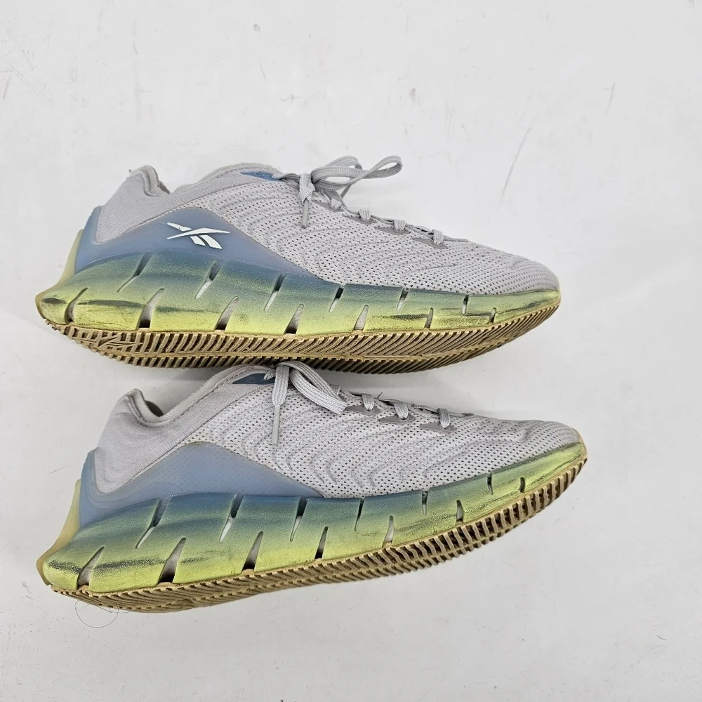 Reebok Zig Kinetica Lemon Glow Fluid Blue & Grey Womens Size 8